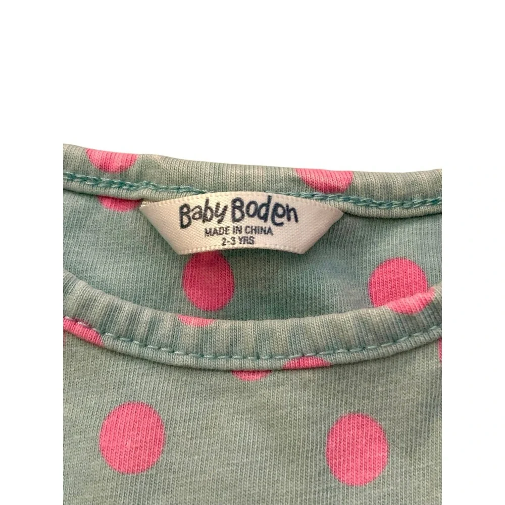 Baby Boden Girls Teal Blue Pink Polka Dot Cotton Dress Size 2-3Y Toddler 2T 3T